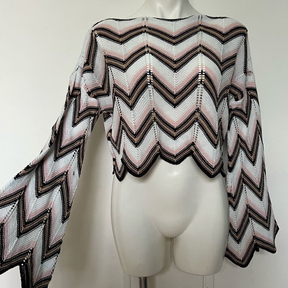 Audrey Parks Francesca’s Crochet Knit Flare Sleeve Crop Top